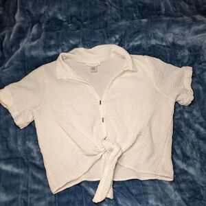 Kirious Los Angeles White 100% Cotton Gauze Tie-Front Crop Top Size M
